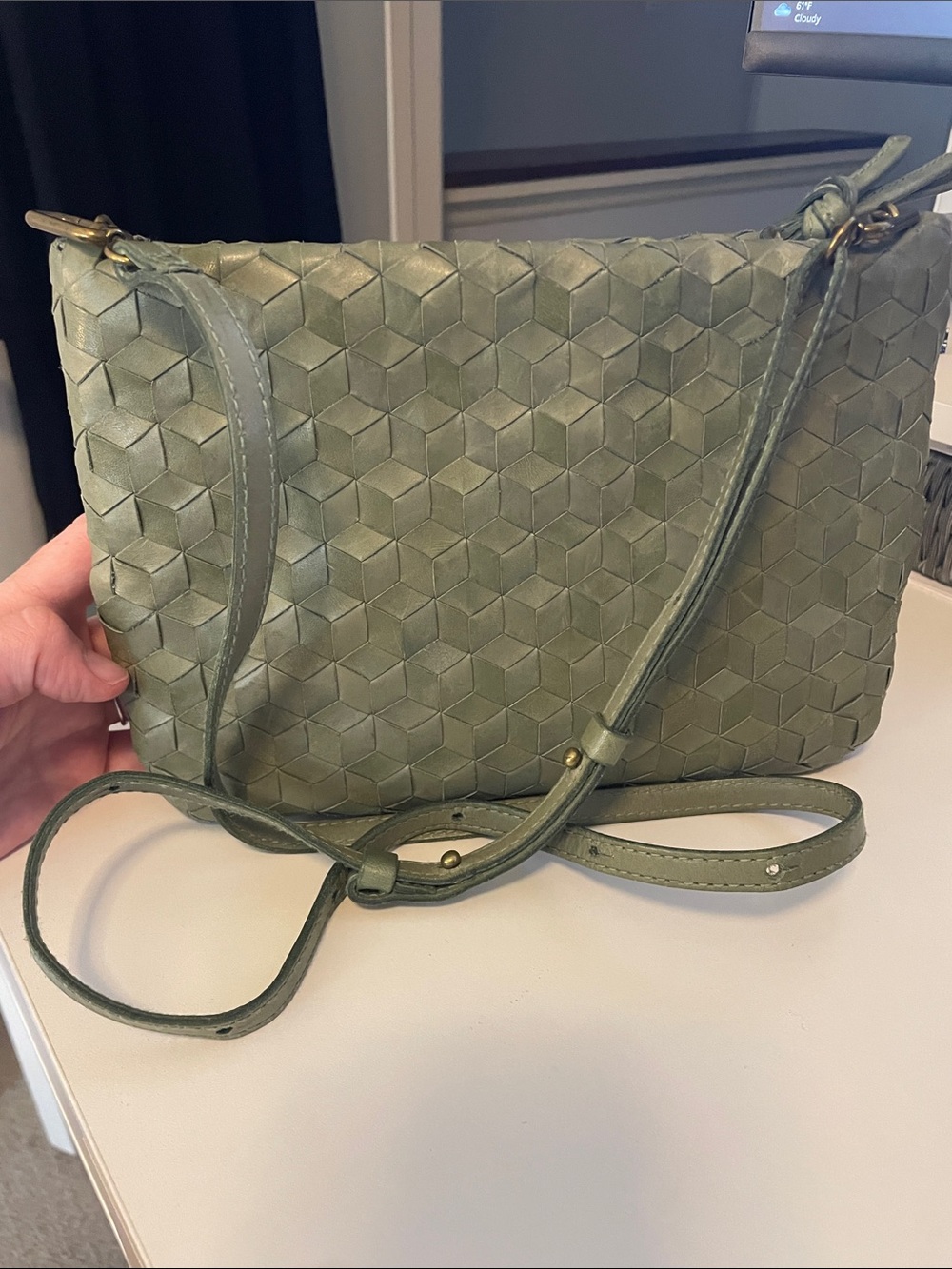 Madewell Olive Green Woven Leather Crossbody Bag